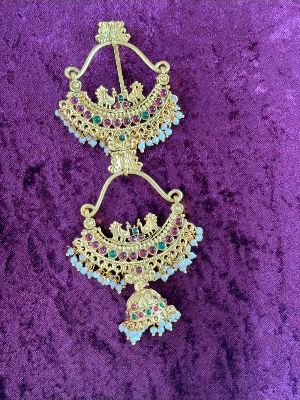 Gold-Tone Multistone Chandbali Hair accessory with White pearl drops